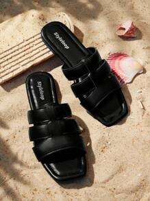 Styleloop Women's Black Flat Slippers, Fashionable For Daily Wear And Vacation - Black - View 3