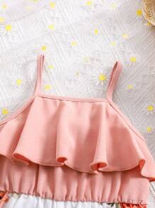 SHEIN Baby Girl Cute Floral Print Sleeveless Jumpsuit, Summer