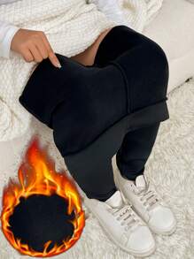 Calvaya Leggings con forro térmico negro de talla grande, estilo minimalista casual para uso diario en invierno