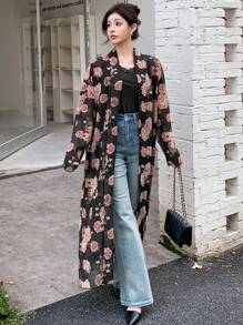 DAZY Áo choàng kimono dài tay rộng rãi in hoa cho nữ khi đi nghỉ - Nhiều màu - Xem 4