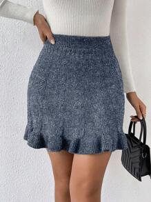 Chiquease Women's Ruffle Hem Short Retro College Style Knit Skirt - Blue - View 3