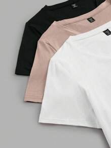 SHEIN LUNE 大码女式纯色 V 领短袖中长休闲 T 恤