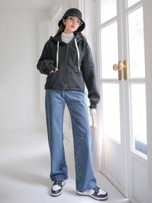 DAZY High Waist Straight Leg Jeans,Back To School Clothes - Medium Wash - View 5