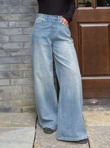 DAZY Women's Straight Leg Jeans With Frayed Hem, Casual & Fashionable For Daily Wear