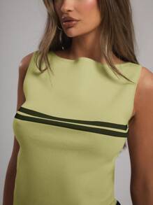 MUSERA Slash Neck Contrast Stripe Knit Top Elegant Spring Vacation Cute Sexy 90's Pastel Summer Airport Graphic Tees Back To School Winter Everyday Work Office Chic - Multicolor - View 5