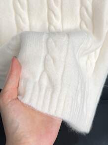 SHEIN Unity 女式露肩优雅长袖粗针织紧身中长连衣裙，秋冬季 - 白色 - 查看 8