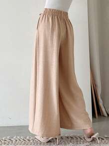 DAZY Women's Casual Loose Solid Color Pleated Wide-Leg Pants - Apricot - View 2