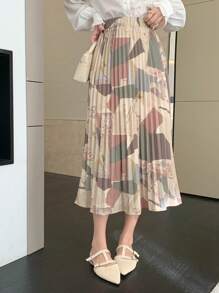 DAZY Geometric Print Pleated Elastic Waist Women's Skirt