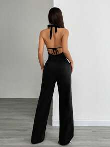 Flirla Bộ đồ liền thân ống rộng hở lưng phong cách Y2K gợi cảm & thanh lịch, thường ngày - màu đen - Xem 2