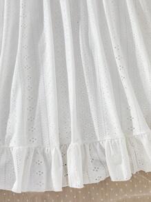 SHEIN Tween Girl Sweet Fashion Solid Ruffle Button Square Collar Puff Sleeve Dress, Suitable For Summer Party & Vacation - White - View 9