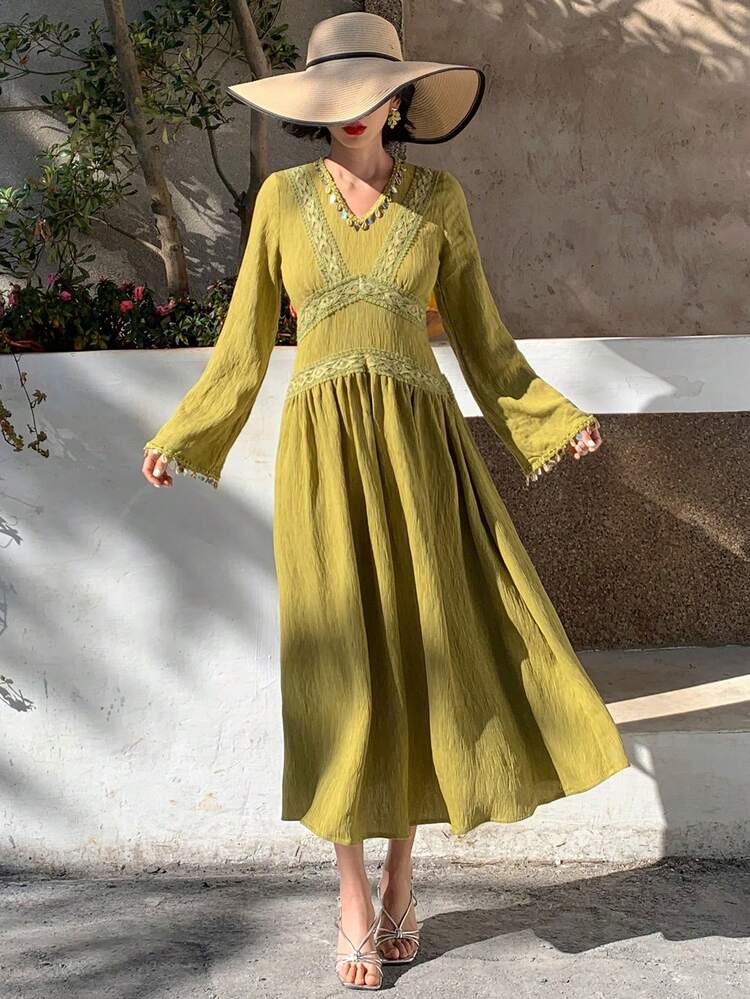 Women's Long Casual Dress, Minimalist Fashion For Everyday Wear,Fall Dress Long Sleeve Dress Vacation Outfits Women Easter Boho