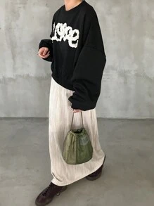 FRIFUL Women's Casual Loose Letter Ruffle Trim Round Neck Long Sleeve Sweatshirt, Autumn/Winter