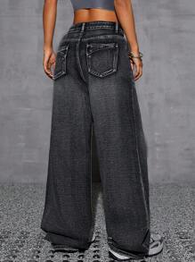 SHEIN EZwear Women Non-Stretch High Waist Wide Leg Long Jeans