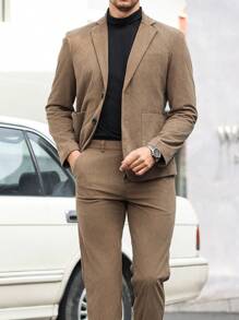 Manfinity Mode 男士纯色单排扣西装外套和裤子，秋季商务休闲装