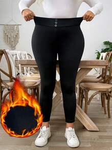 Calvaya Leggings con forro térmico negro de talla grande, estilo minimalista casual para uso diario en invierno