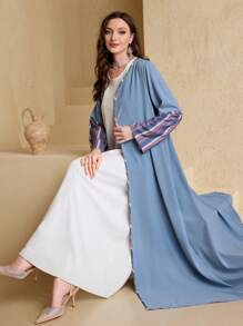 Al Najma Women Geometric Print Long Sleeve Maxi Loose Arabic Robe Cardigan Abayas - Multicolor - View 1