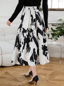 DAZY Falda plisada con estampado floral de línea A elegante para mujer - Negro - Ver 2