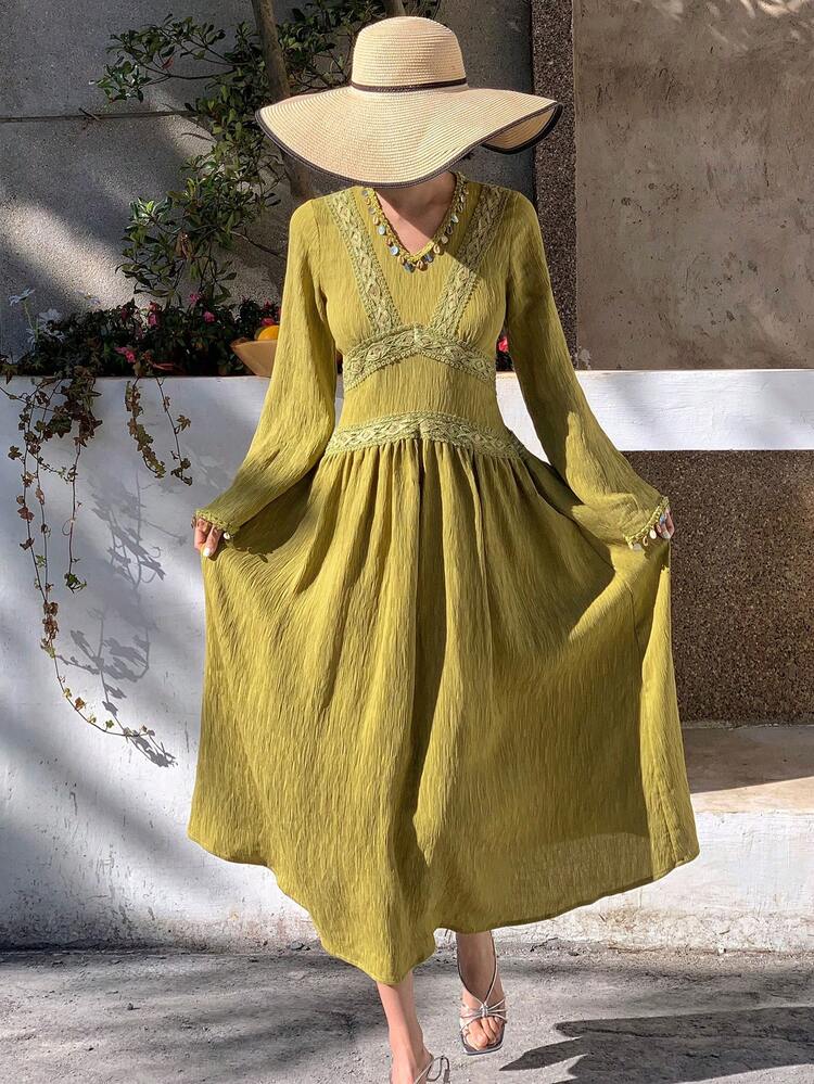 Women's Long Casual Dress, Minimalist Fashion For Everyday Wear,Fall Dress Long Sleeve Dress Vacation Outfits Women Easter Boho