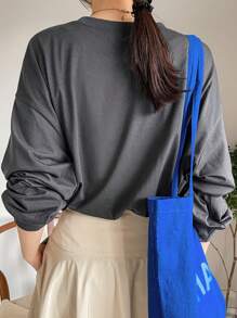 FRIFUL 女士秋季圆领落肩长袖宽松字母压花T恤