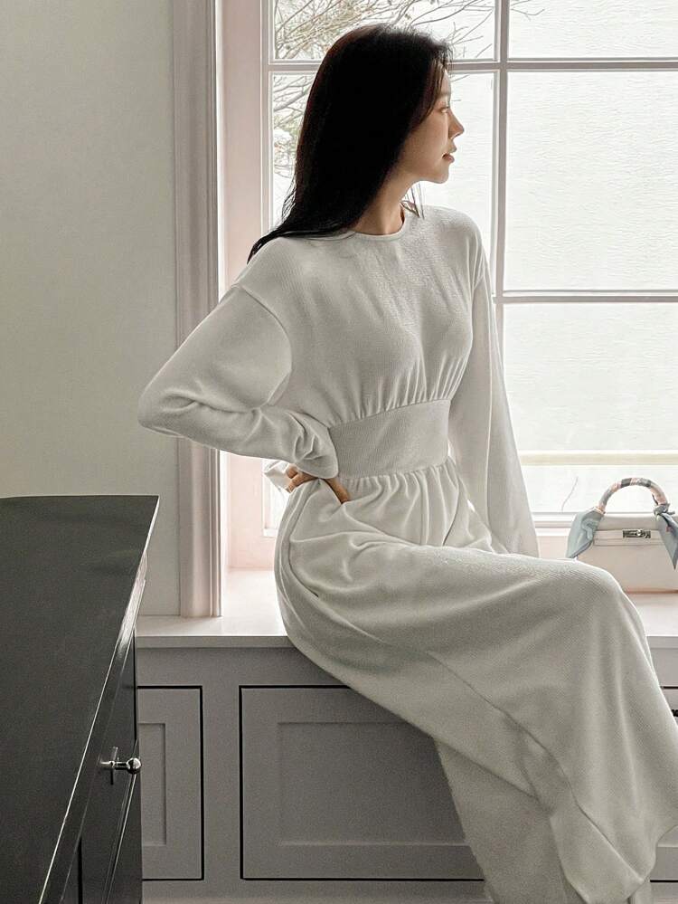 Women's Elegant Elegant Solid Color Round Neck Long Sleeve Loose Jumpsuit Lounge Sets For Women