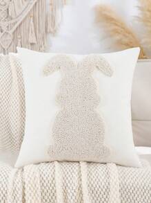 1 pieza Funda de almohada decorativa de Pascua, funda de cojín de lienzo con bordado de conejo de peluche para sala de estar, dormitorio, sofá, decoración de otoño, decoración de otoño, decoración de habitación