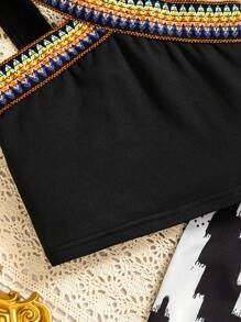 年轻女孩细肩带上衣和长裤 2 件套