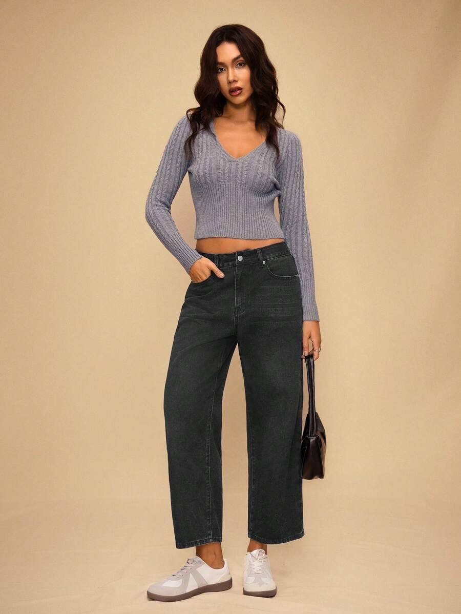 Forever 21 休闲百搭黑色宽松直筒牛仔裤 - 黑色 - 查看 1