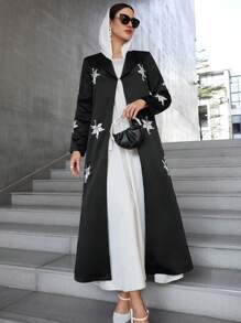 Al Najma Cárdigan árabe de mujer de manga larga con estampado floral y largo tipo maxi suelto, abayas