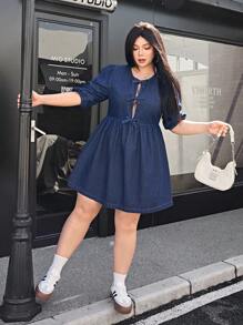 SHEIN EZwear Plus Size Casual Denim Sexy Dress, Simple And Fashionable For Everyday Wear