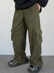 Manfinity Homme Men's Loose, Casual, Straight, Plush Trousers, Autumn And Winter Clothing Suitable For Daily Commuting