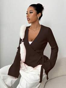 FavEase Cardigan ample décontracté avec nœud pour femmes, polyvalent