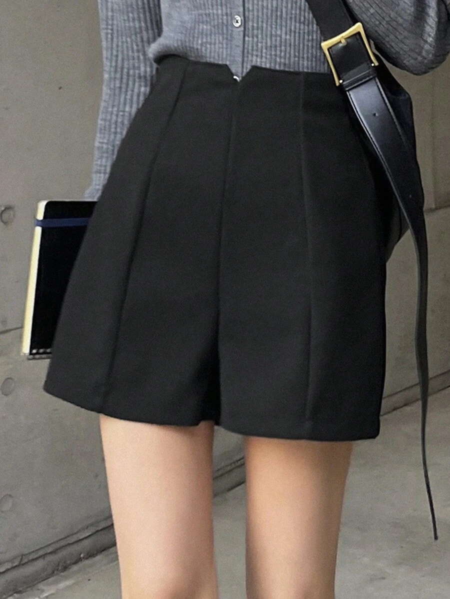 FRIFUL Women Casual Solid Color High Waist Shorts