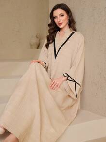 Al Najma Women's Traditional Turkish & Arabic Style Cut-Out Collar Batwing Sleeve Long Tunic Dress Modest Kaftan Jalabiya Dress - Multicolor - View 6