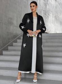 Al Najma Cárdigan árabe de mujer de manga larga con estampado floral y largo tipo maxi suelto, abayas