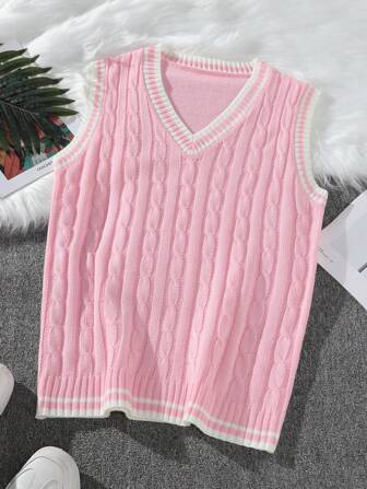 Manfinity Hypemode Pull sans manches casual rayé col en V pour hommes, automne/hiver