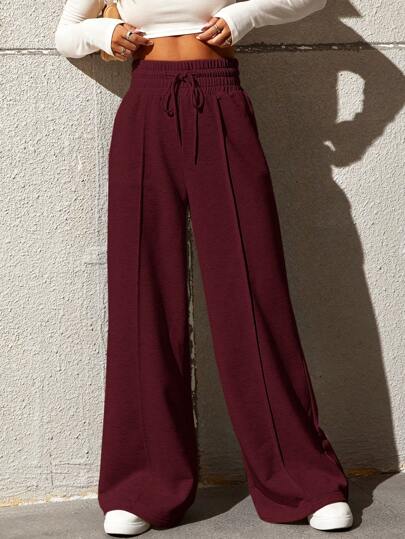 SHEIN EZwear Pantaloni casual e versatili in colore unito con vita regolabile e gamba ampia