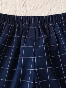 3 件套年轻男孩有领纯色短袖衬衫、格子背心、梭织长裤 3 件套绅士西装套装，适合儿童服装、男孩服装、返校、校服、幼儿园、生日派对、晚会、婚礼、洗礼、开学典礼、日常、旅游、运动、秋冬季