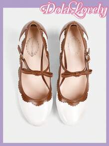 Dola Lovely Women's Pink Round Toe High Heel Mary Jane Lolita Style Classic Patchwork Pattern Shoes Valentine's Day - Brown - View 5