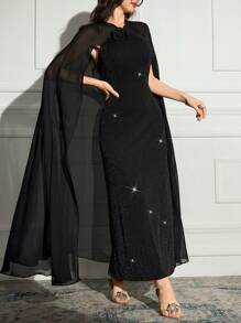 Modelyn Women's Contrast Mesh Ribbon Sparkle Dress - Black - View 6