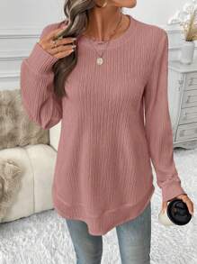 SHEIN LUNE Women Casual Sports Soft Asymmetrical Hem Textured Fabric Sweatshirt, Elegant For Outdoor & Home, Comfortable For Autumn/Winter