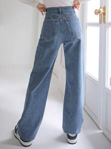DAZY High Waist Straight Leg Jeans,Back To School Clothes - Medium Wash - View 3