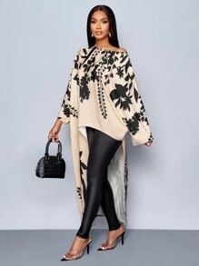 SOLERSUN Women's Winter Elegant New Year's Party Valentine's Day Ball Christmas French Bohemian Floral Positioning Printed Long Sleeve Asymmetric Hem Casual Commuting Old Money Style Casual Fall Thanksgiving Back To School Teachers Blouse - Black - View 7