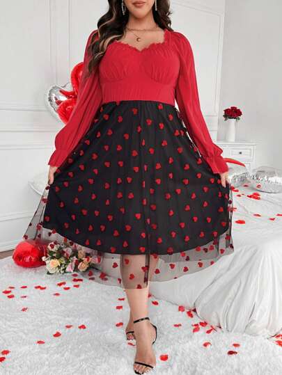 SHEIN Clasi 万圣节深色蝙蝠网眼撞色橙色和黑色加大码收腰中长连衣裙，适合新年服装长款女装、情人节