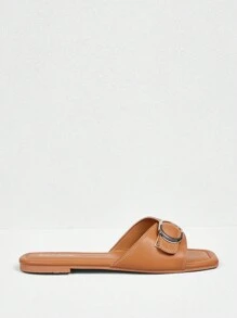 Giày sandal đế bằng cho nữ, quai chun, giày đi biển thoải mái và rộng rãi, phong cách tối giản và thời trang giản dị - màu nâu - Xem 3