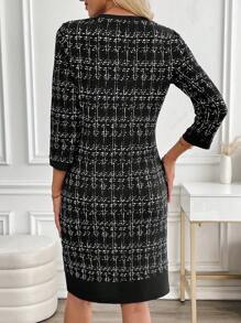 EMERY ROSE Women Checkered Casual Commuter Dress For Spring Clothes Valentine's Day - Black - View 2