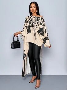 SOLERSUN Women's Winter Elegant New Year's Party Valentine's Day Ball Christmas French Bohemian Floral Positioning Printed Long Sleeve Asymmetric Hem Casual Commuting Old Money Style Casual Fall Thanksgiving Back To School Teachers Blouse - Black - View 5