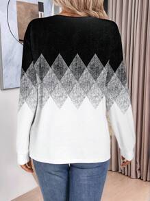 SHEIN LUNE Women Casual Monochrome Graphic Pattern Round Neck Long Sleeve T-Shirt