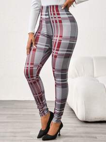 SHEIN Lady Colorful Plaid Print Women's Leggings - Multicolor - View 4