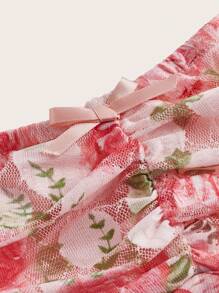 SHEIN ICON Plus Size Square Neck Front Ruched Rose Floral Knit T-Shirt