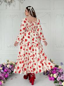 Lyrianda Plus Size Chiffon Embroidered Dress With Valentines, Rose, Heart, Polka Dot, Love, Lip, Cupid, 91D Flower Design Maxi Women Outfit